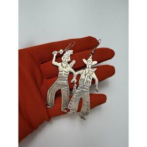 Sterling Silver Thailand Western Cowboy Novelty Dangle Earrings Vintage